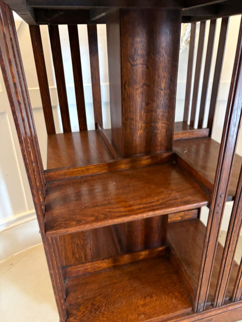 Antique Edwardian Oak Revolving Bookcase - Image 5